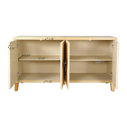 Natural Wood Double Door Sideboard Buffet Cabinet 60 Inch I716