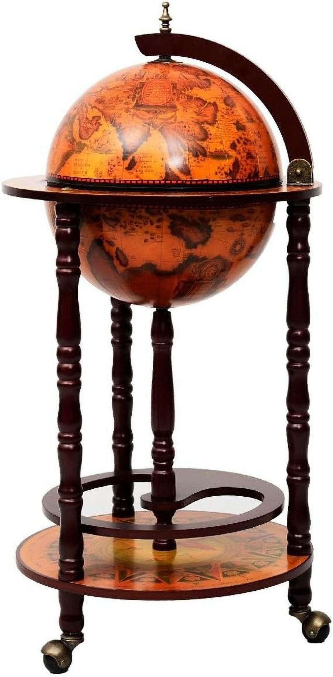 36 Inches Wood Globe Bar Shelf Rack With Wheels B309215