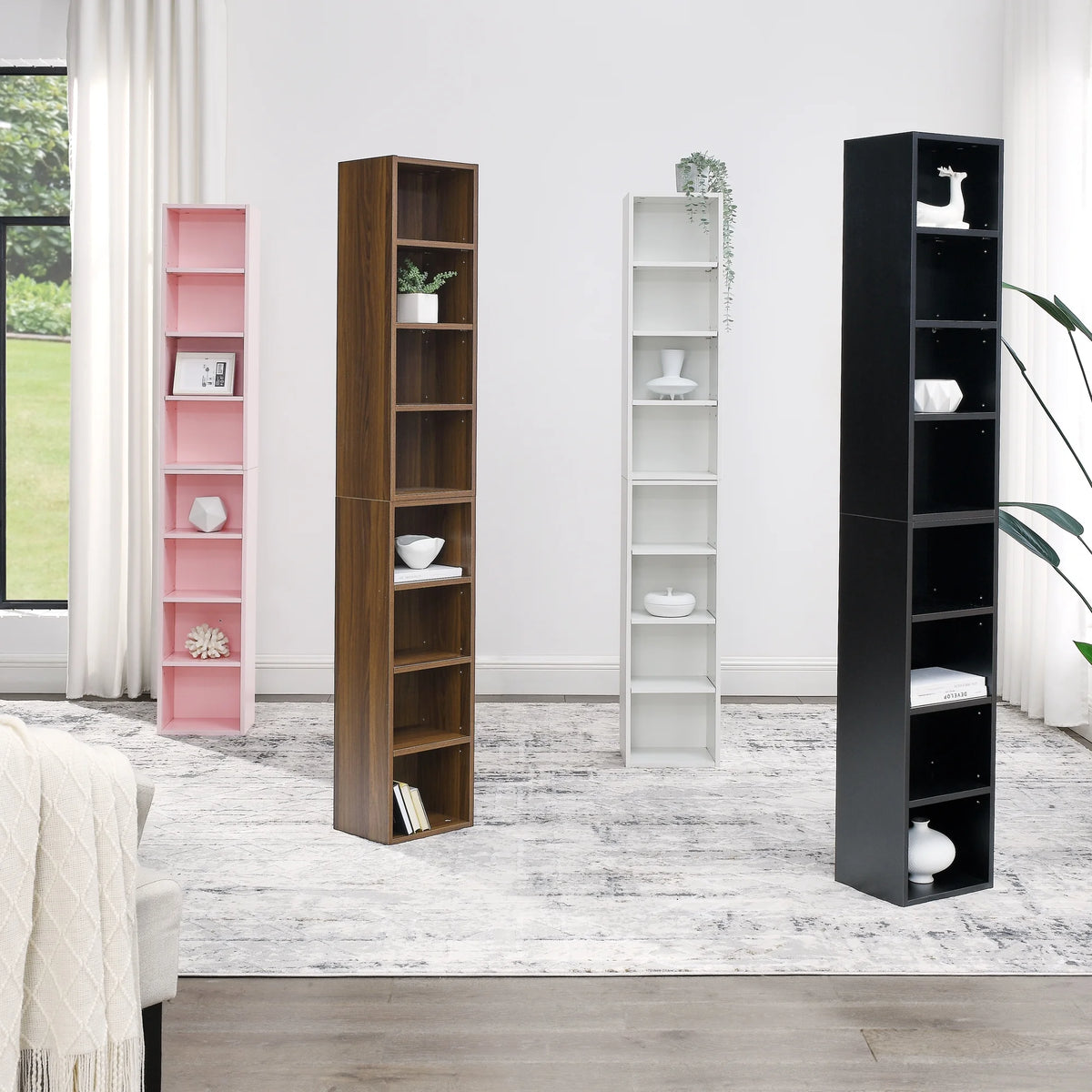 8-Tier Tall Narrow Bookcase with Adjustable Shelves U738344
