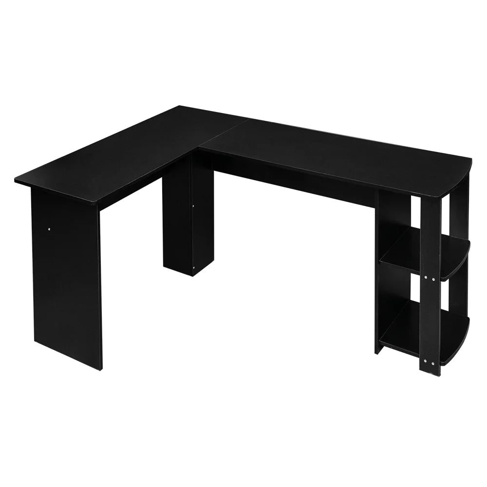 Black L-Shaped Corner Computer Desk with Bookshelves U450540