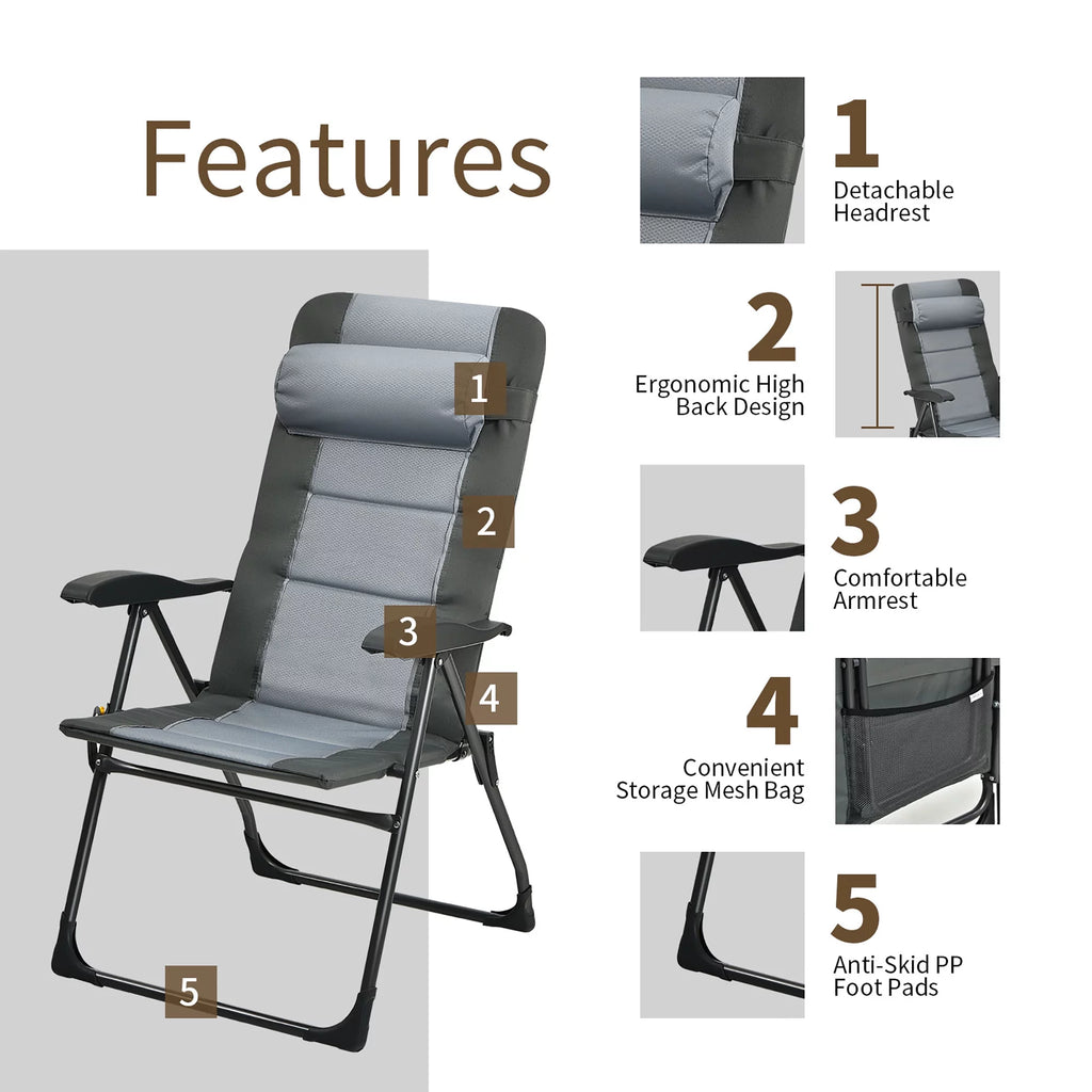 4 PCS Gray Patio Folding Chair Ottoman Set F218