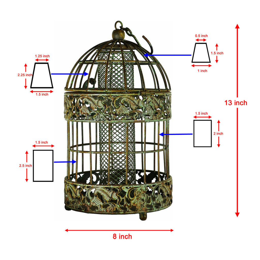 Rustic Metal Squirrel Proof Caged Bird Feeder P13105