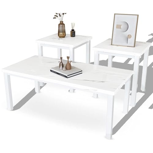 Faux Marble Coffee Table Set of 3 Piece Metal Frame U522