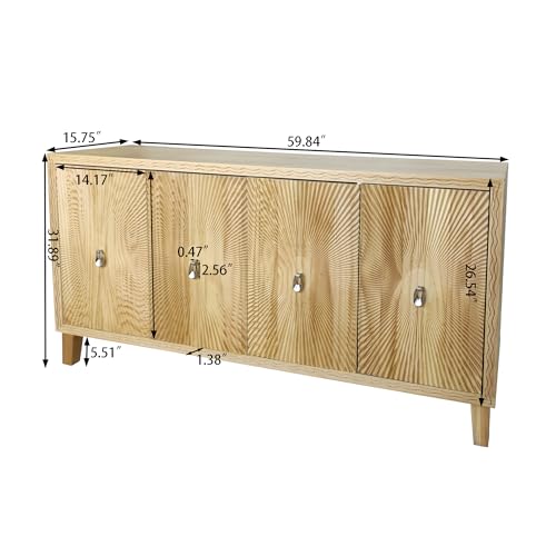 Natural Wood Double Door Sideboard Buffet Cabinet 60 Inch I716