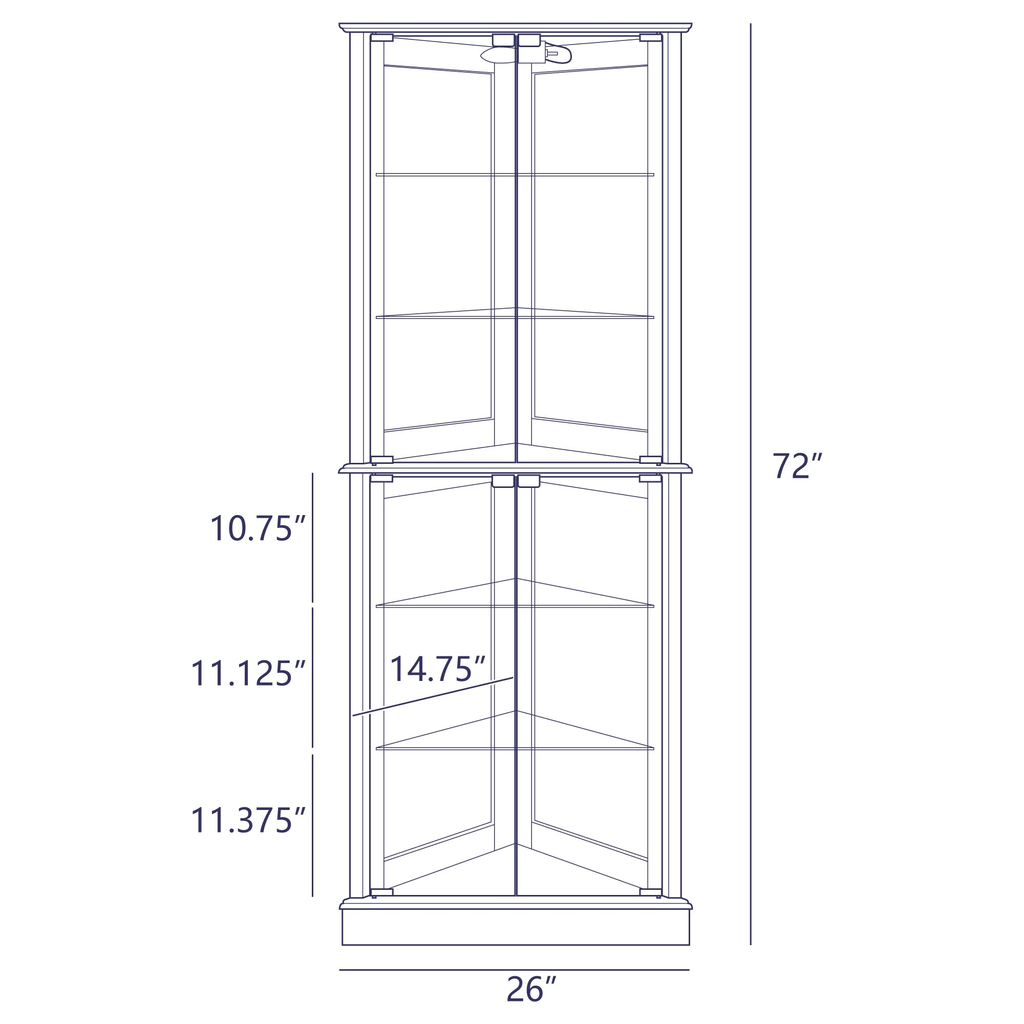 Lighted Corner Curio Cabinet with Tempered Glass Door, 6 Shelves, Walnut M56763