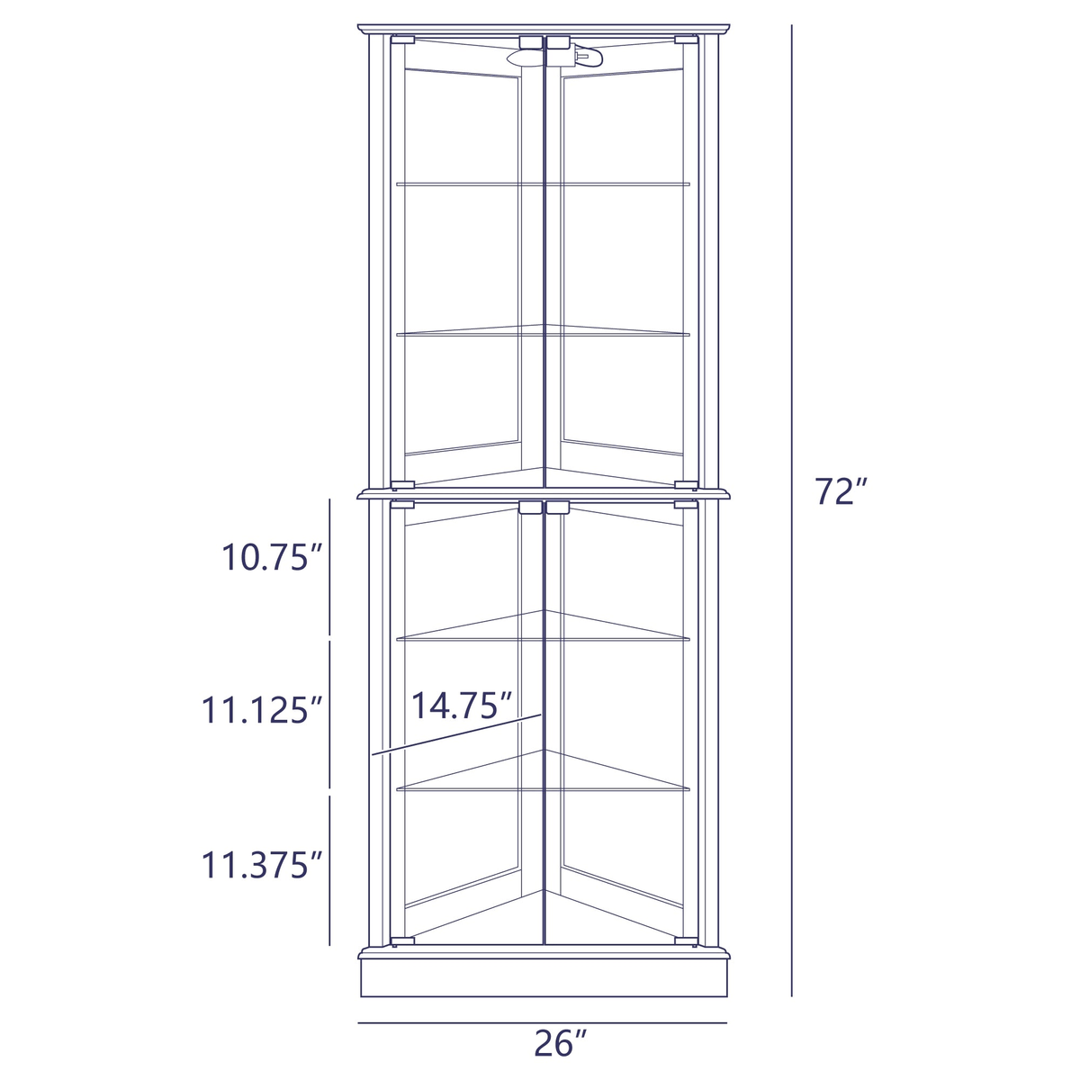 Lighted Corner Curio Cabinet with Tempered Glass Door, 6 Shelves, Walnut M56763