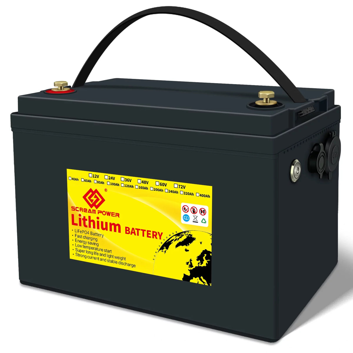24V 60Ah LiFePO4 Battery with 100A BMS W808413