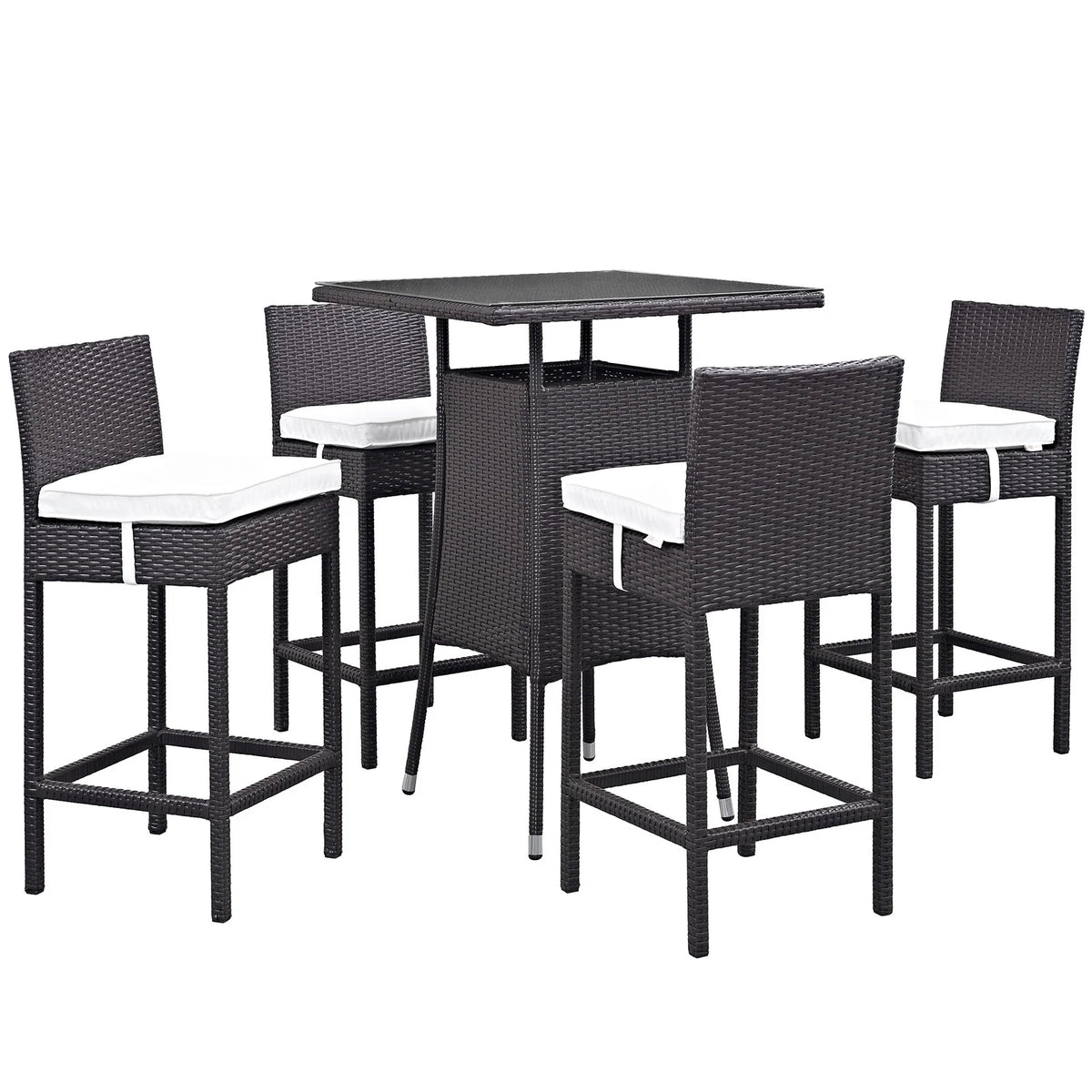 White Rattan 5 Pc Outdoor Patio Bar Table and Chairs Set M309811