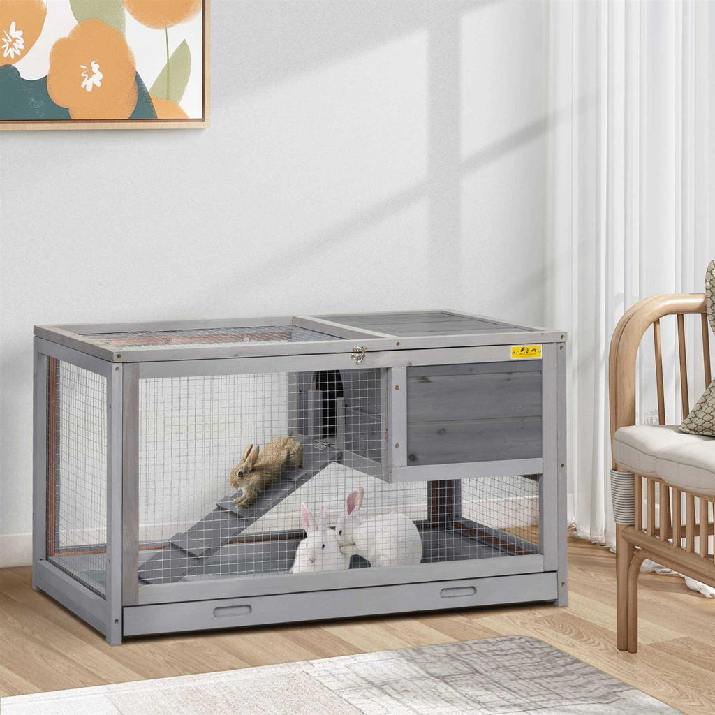 2 Story Wooden Rabbit Hutch with Pull Out Tray S295
