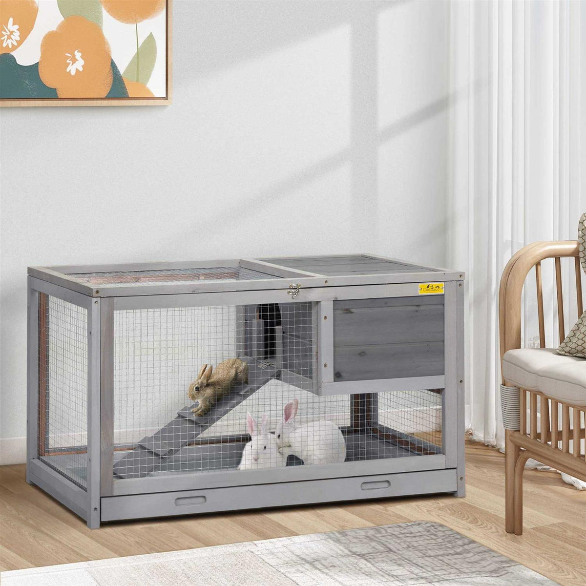 2 Story Wooden Rabbit Hutch with Pull Out Tray S295
