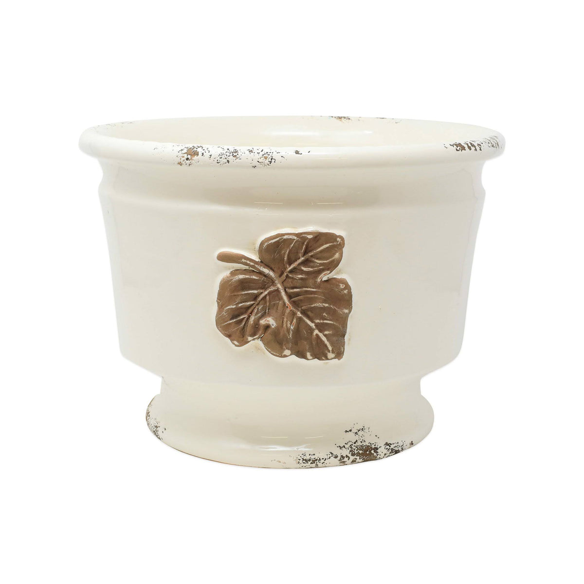 Rustic Garden Leaves Round Cachepot F40376