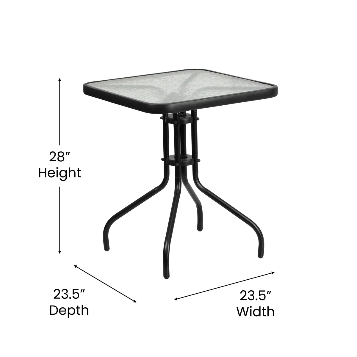 23.5" Square Tempered Glass Metal Table V637348