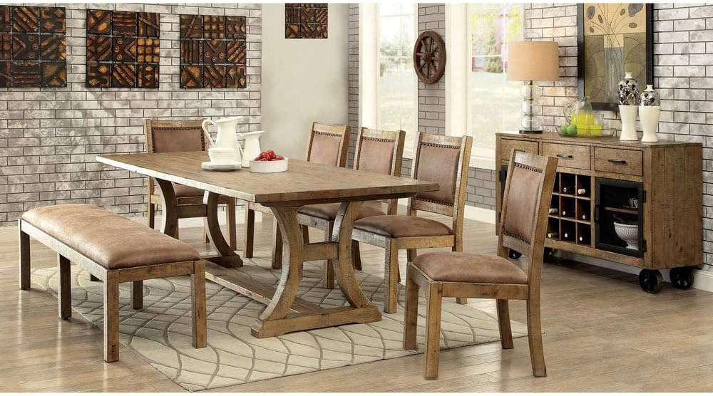 Rustic Pine Wood Padded Dining Bench M842
