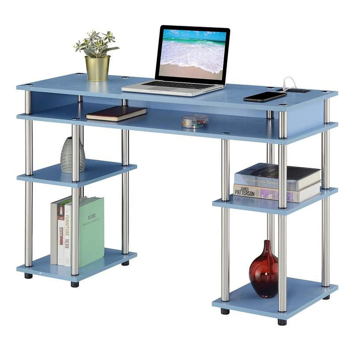 Baby Blue Wood Student Desk with Charging Station S24543