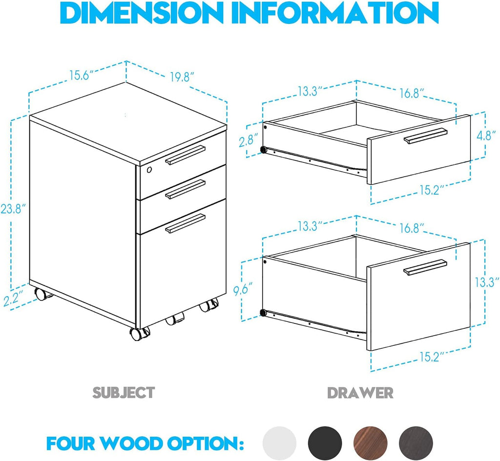 White 3-Drawer Filing Cabinet with Lock Q169