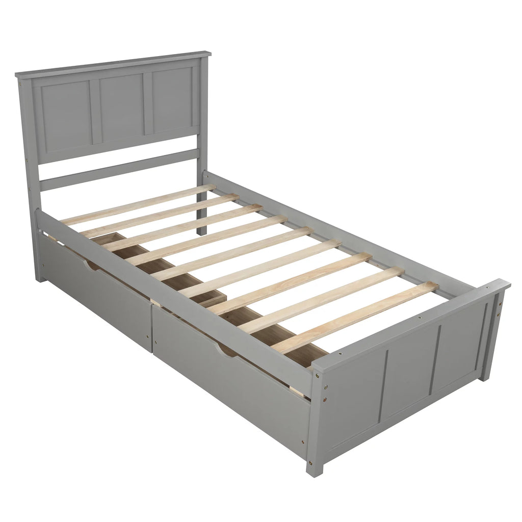 Twin Size Wood Platform Bed with Storage and Headboard O94632