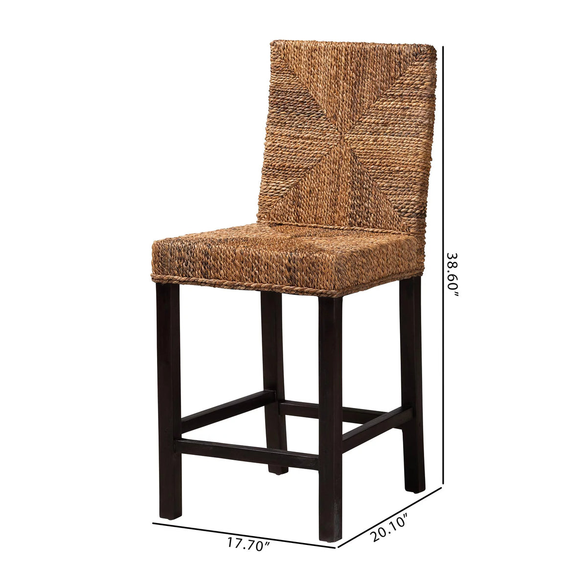 Dark Brown Mahogany Wood and Seagrass Counter Stool K4565