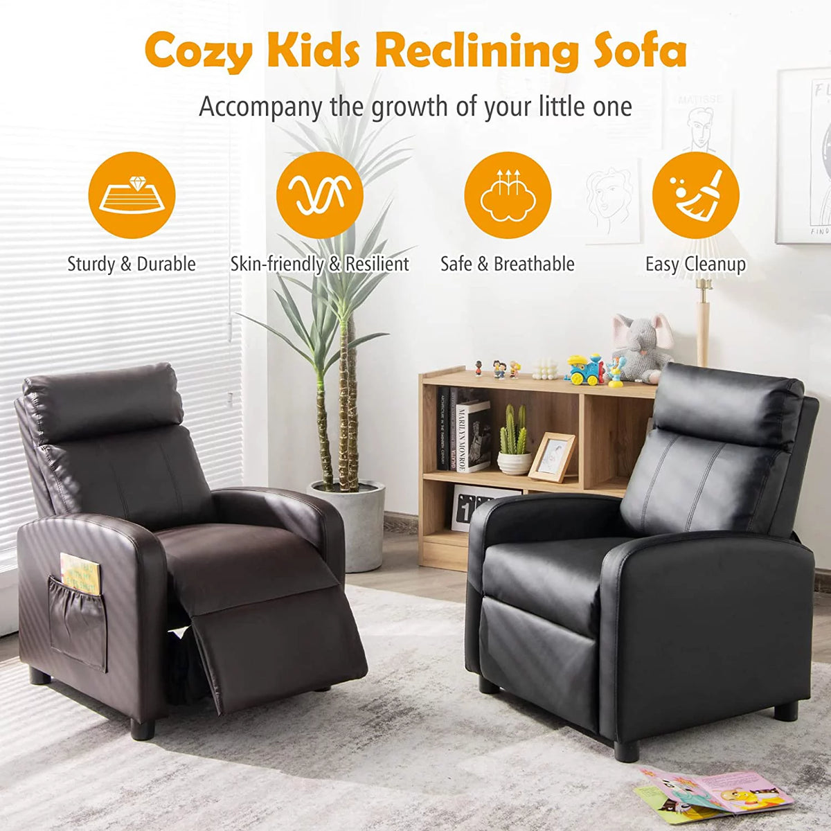 Adjustable PU Leather Kids Recliner with Footrest Y43067