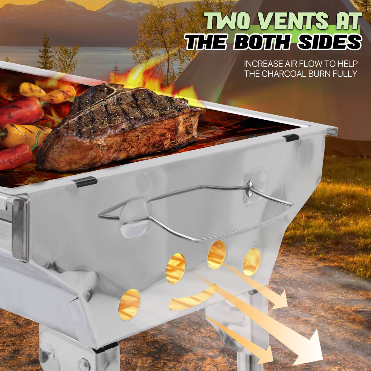 Portable Foldable Stainless Steel Charcoal Barbecue Grill M68117
