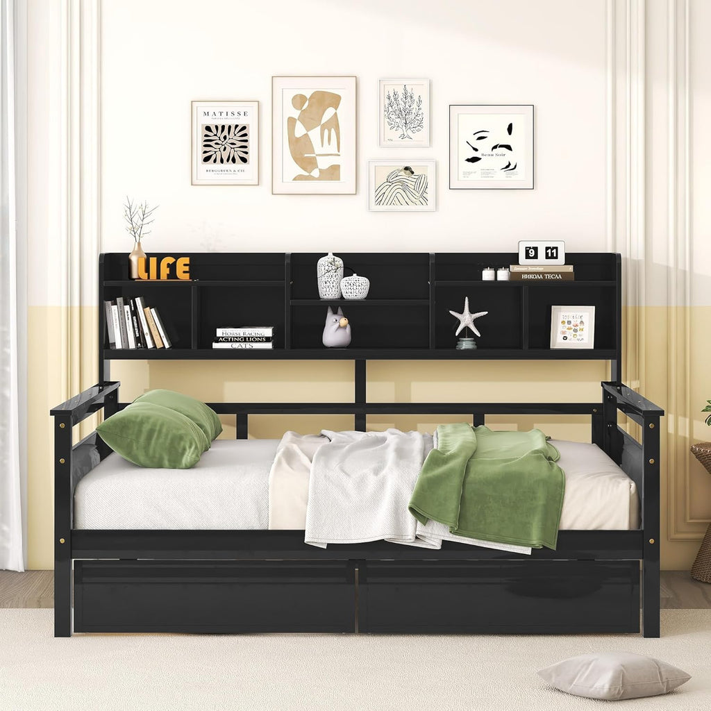 Espresso Full Size Wood Daybed with 2 Storage Drawers F250507