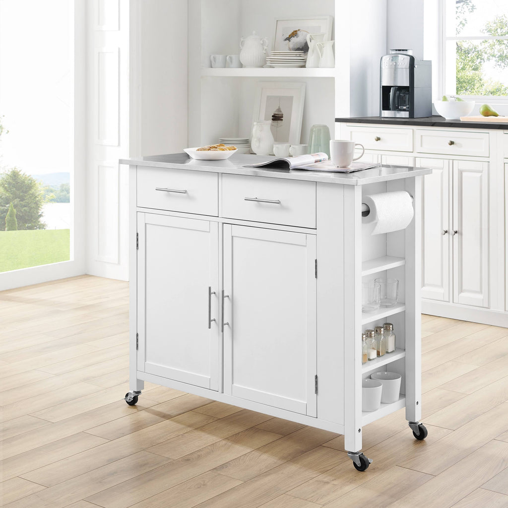 White Stainless Steel Top Full-Size Kitchen Island Cart O31752