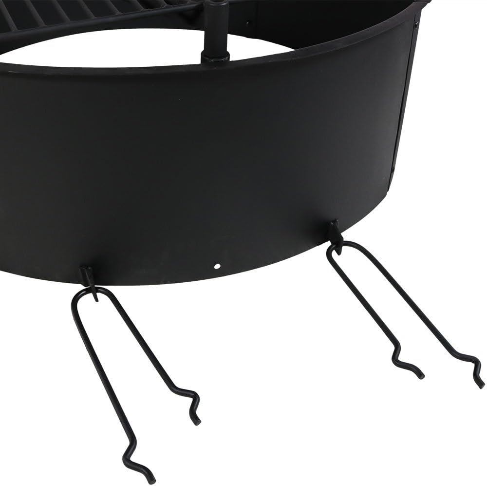 36 Inch Heavy Duty Steel Wood Burning Fire Pit with Cooking Grate and Fire Poker D684