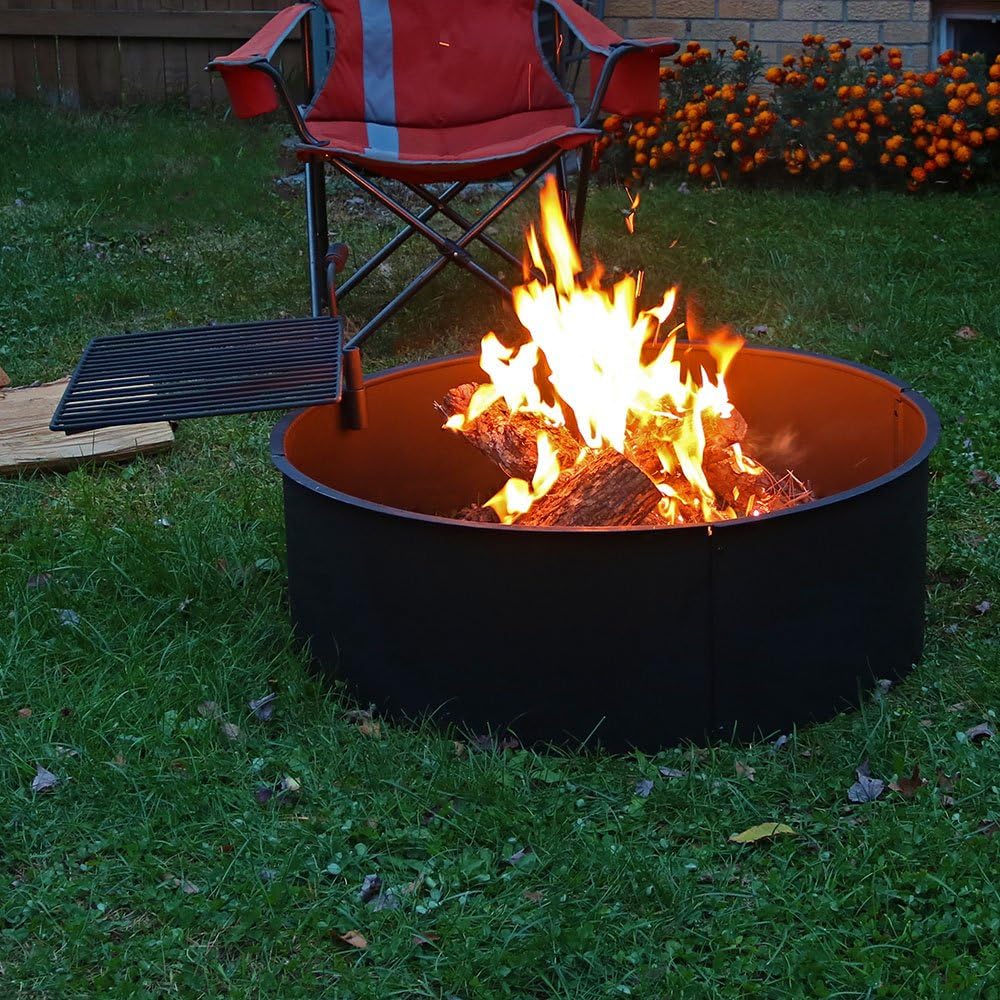 36 Inch Heavy Duty Steel Wood Burning Fire Pit with Cooking Grate and Fire Poker D684