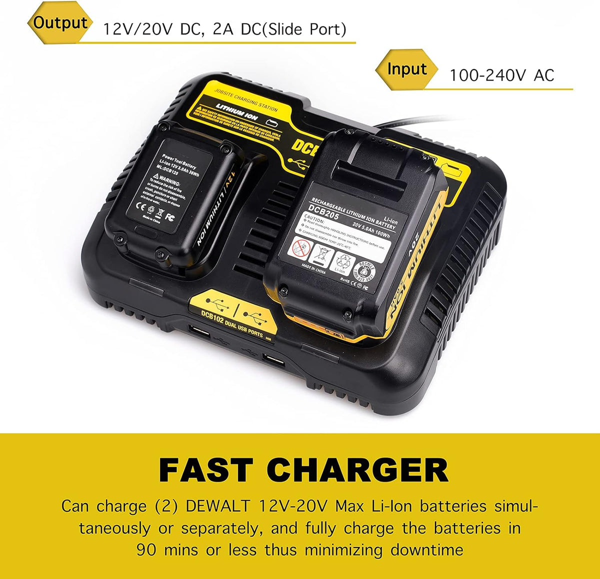 Dual Charger Replacement with 2 USB Ports, Pack of 2 Z422383