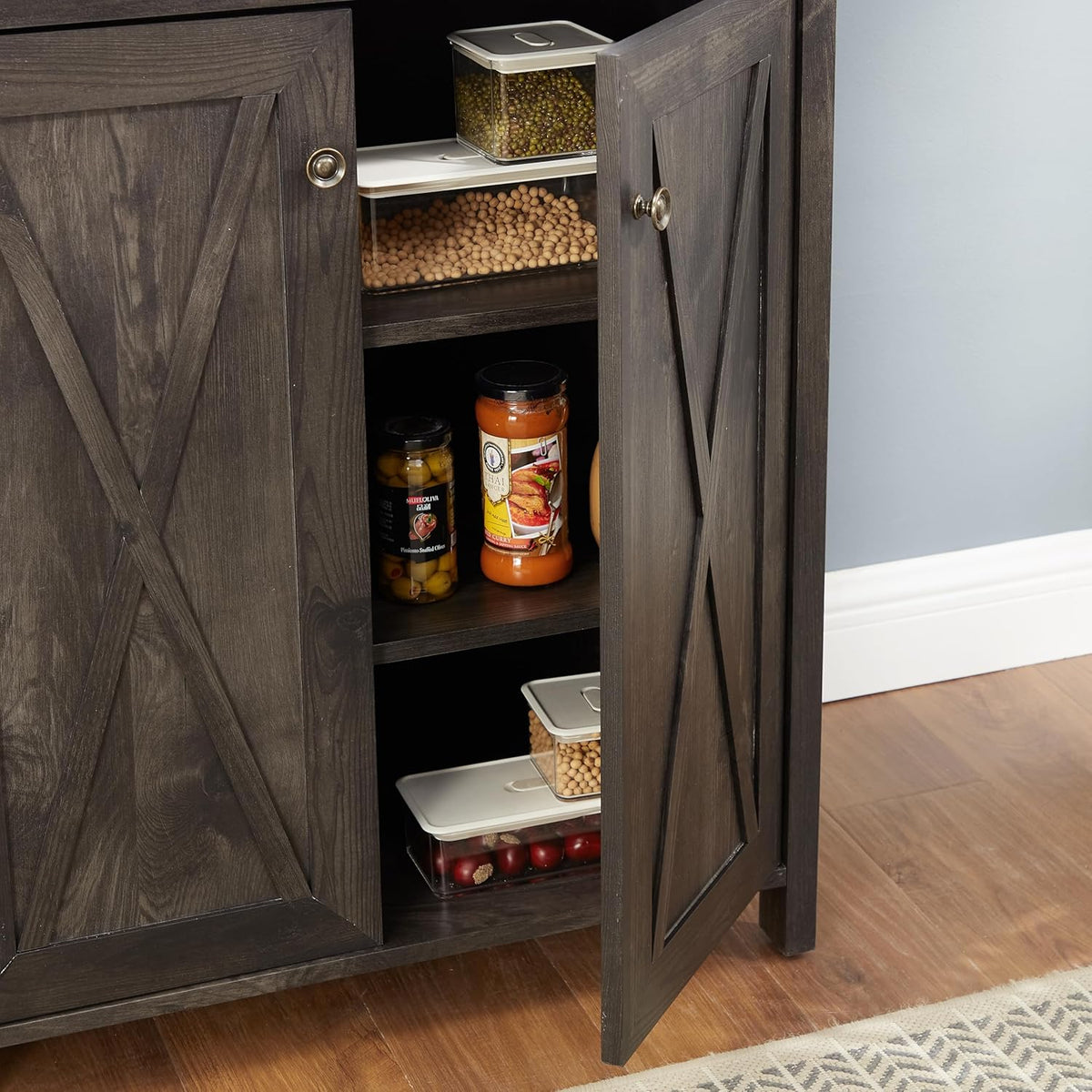 Charcoal Gray Coffee Bar Cabinet with Microwave Stand Q549182