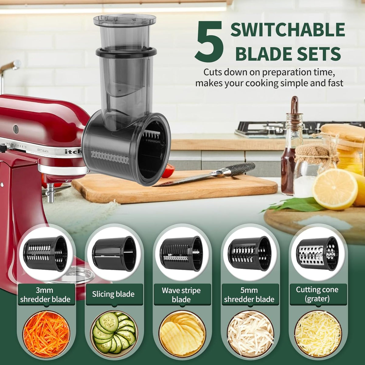 Slicer Shredder Attachment for KitchenAid Stand Mixer with 5 Blades L13316