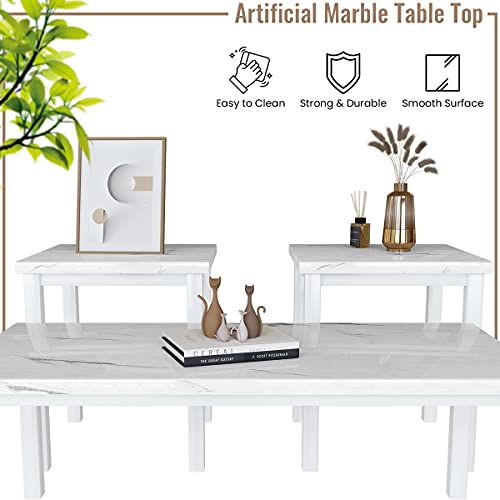 Faux Marble Coffee Table Set of 3 Piece Metal Frame U522