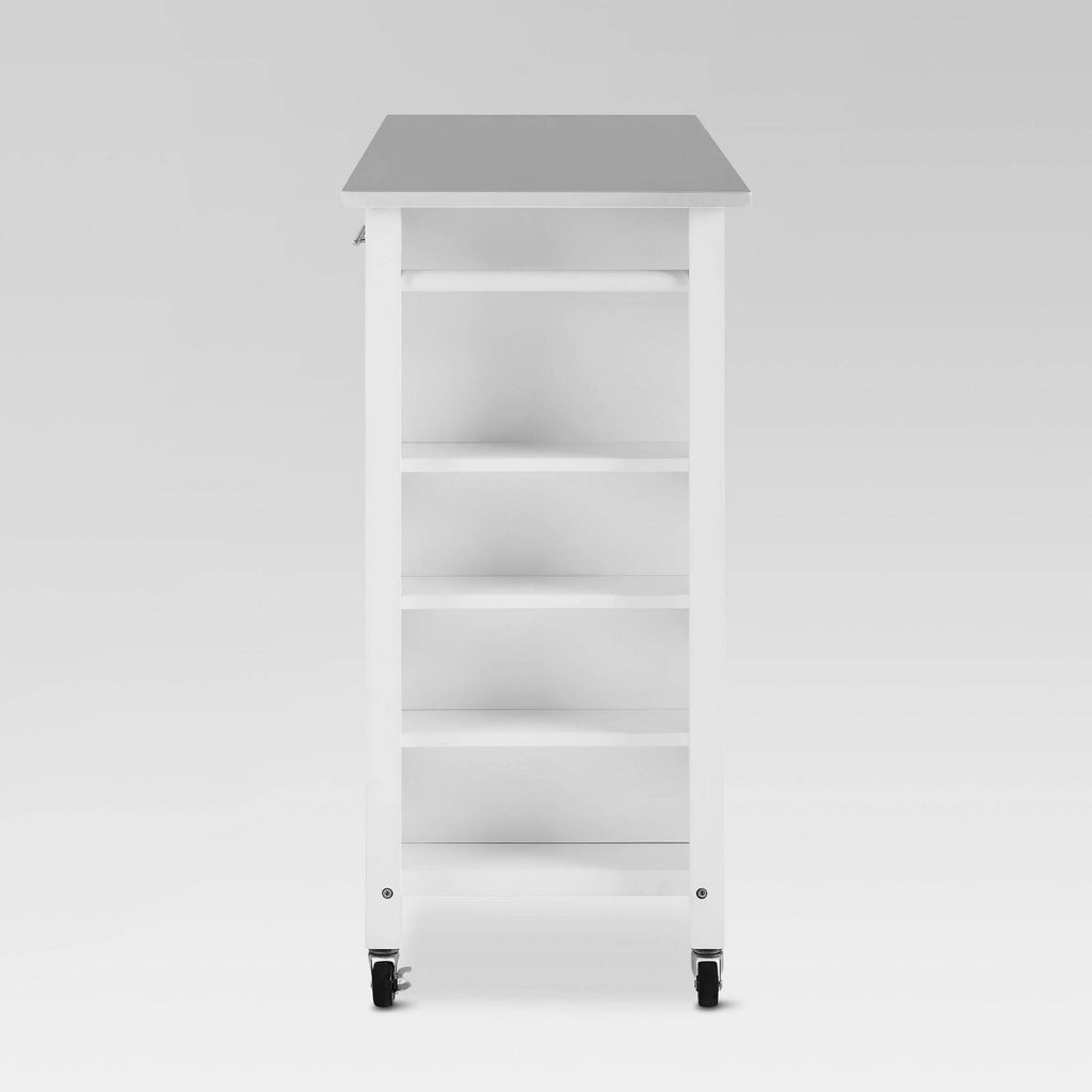 White Stainless Steel Top Full-Size Kitchen Island Cart O31752