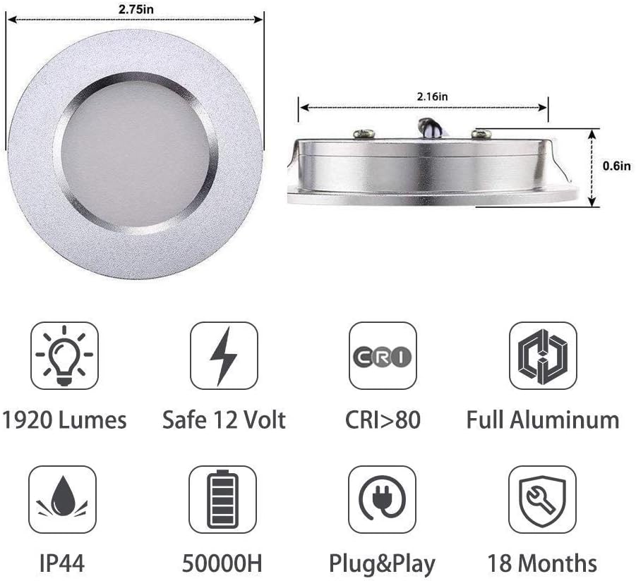 12V Waterproof Ultra-Thin LED Ceiling Light 3000K Warm White 12 Pack C7576