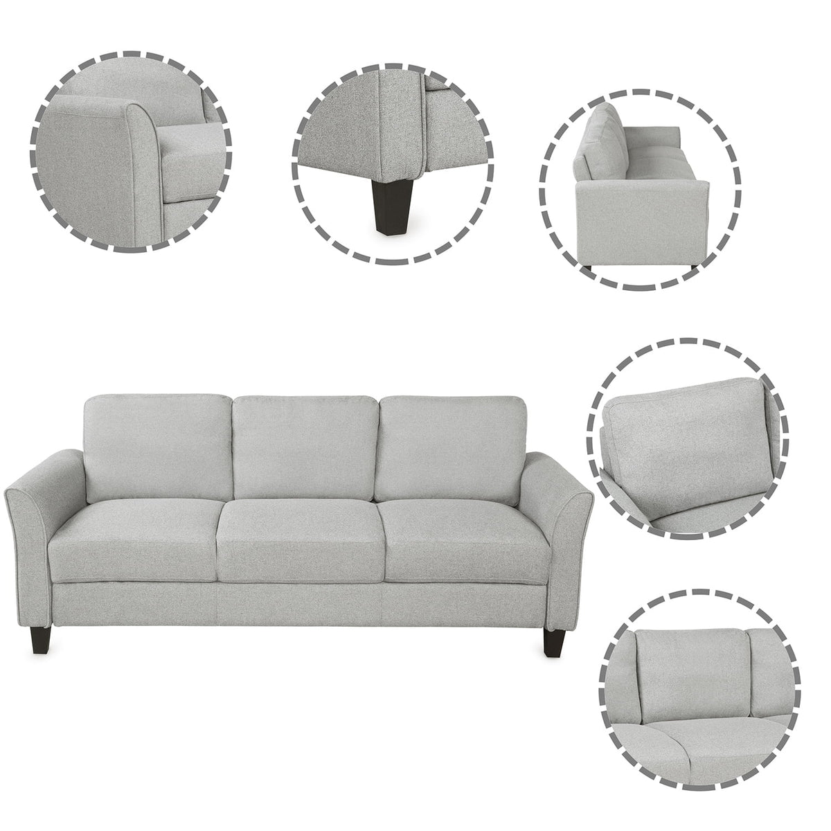 Light Gray 3-Seat Linen Fabric Sofa G92901