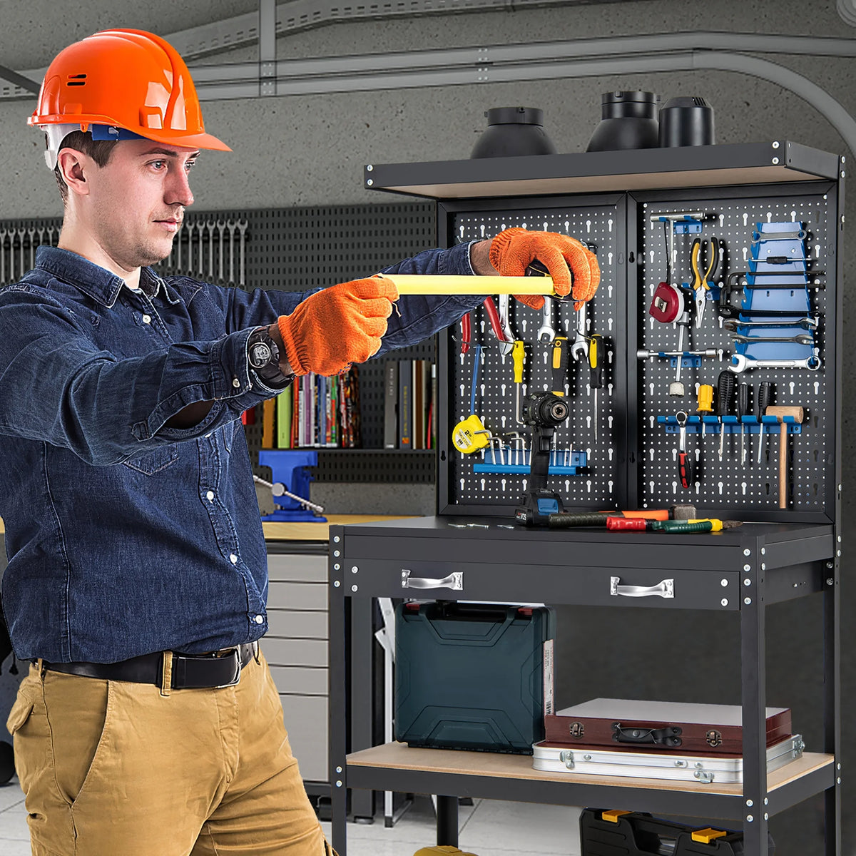 Heavy-Duty Workbench with 2 Shelves Y1023