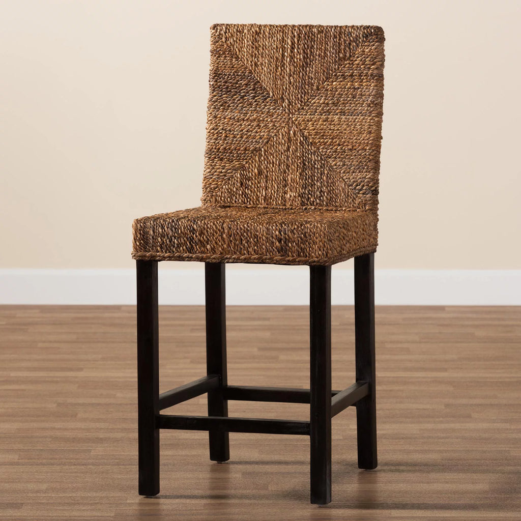 Dark Brown Mahogany Wood and Seagrass Counter Stool K4565