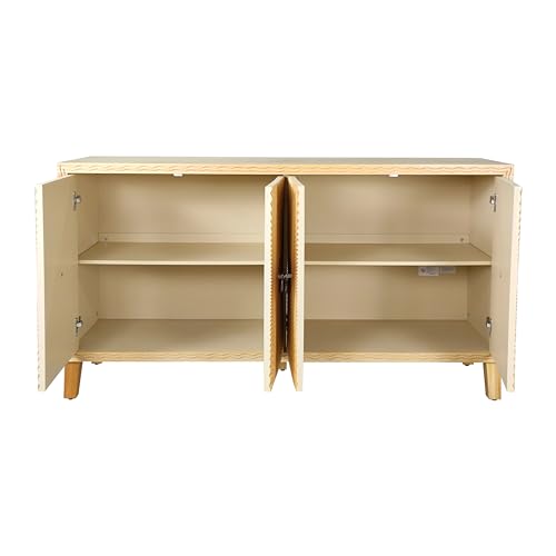 Natural Wood Double Door Sideboard Buffet Cabinet 60 Inch I716