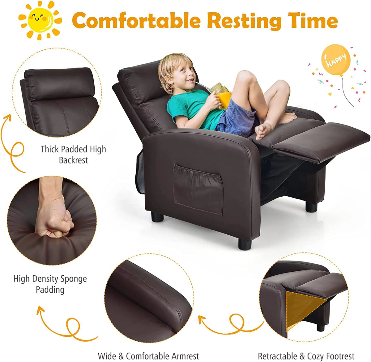 Adjustable PU Leather Kids Recliner with Footrest Y43067