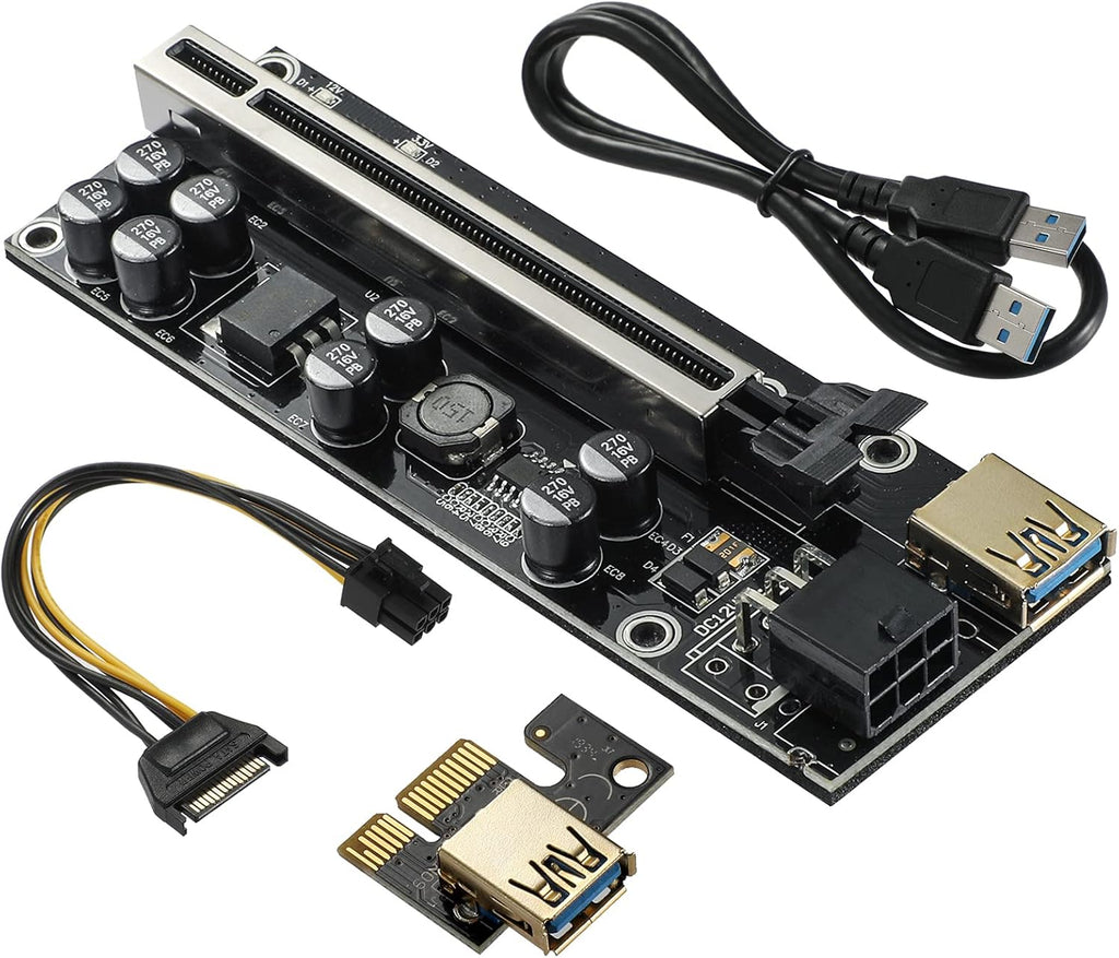 PCIE Riser with 6PIN SATA Power Cable and 60cm USB 3.0 Cable, 6 Pack X7858
