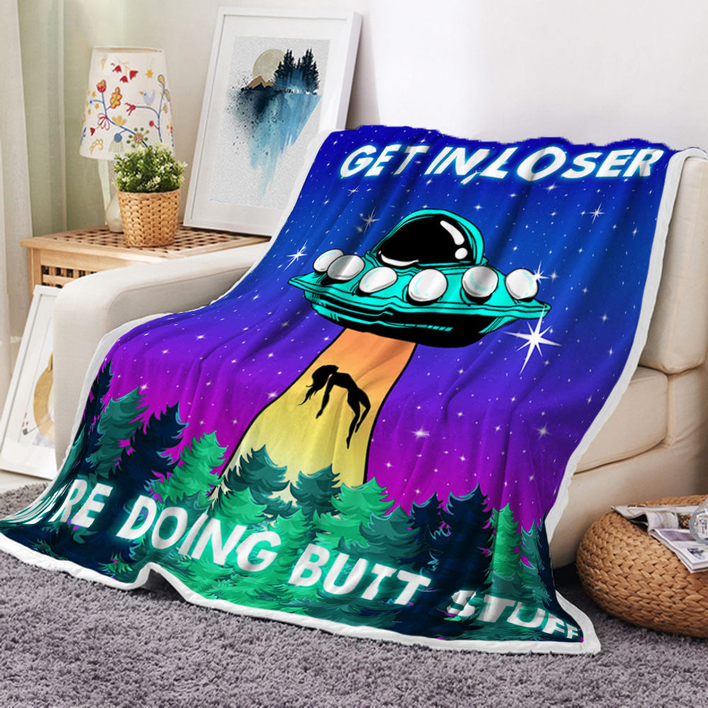 Purple Flannel Throw Blanket with Alien Print Q827406