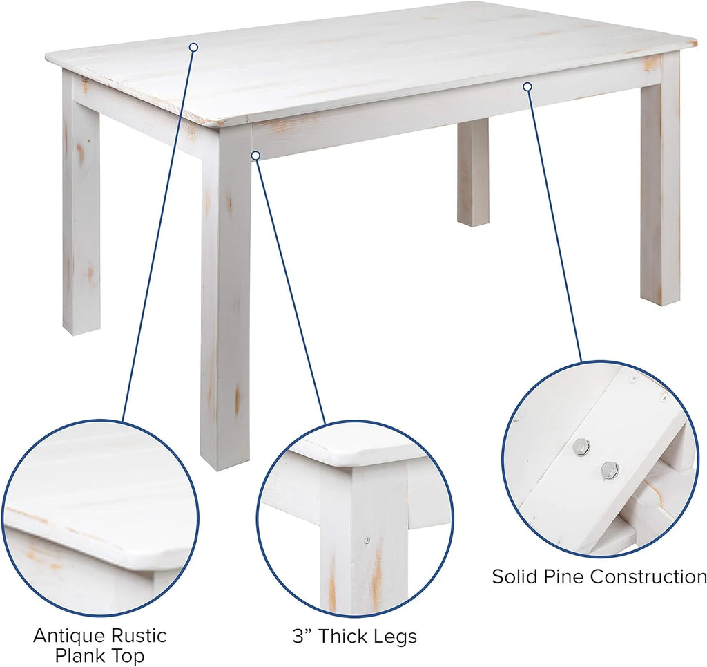 60" X 38" Rectangular Antique Rustic White Solid Pine Dining Table E300296