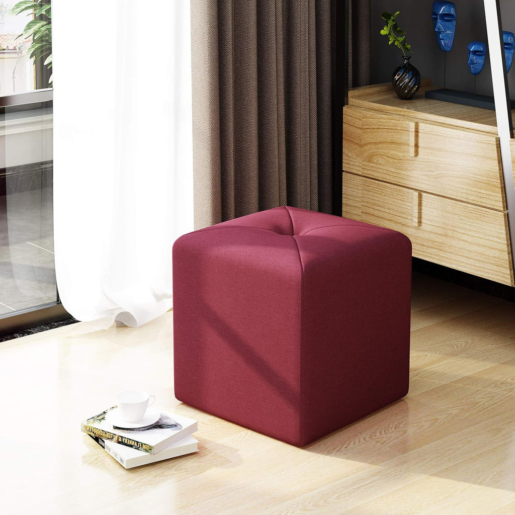 Deep Red Fabric Square Ottoman L554616
