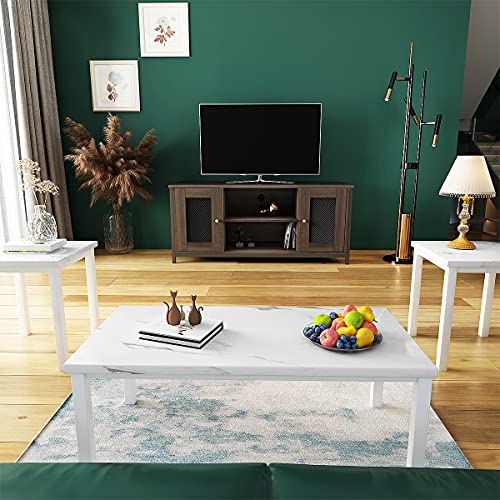 Faux Marble Coffee Table Set of 3 Piece Metal Frame U522