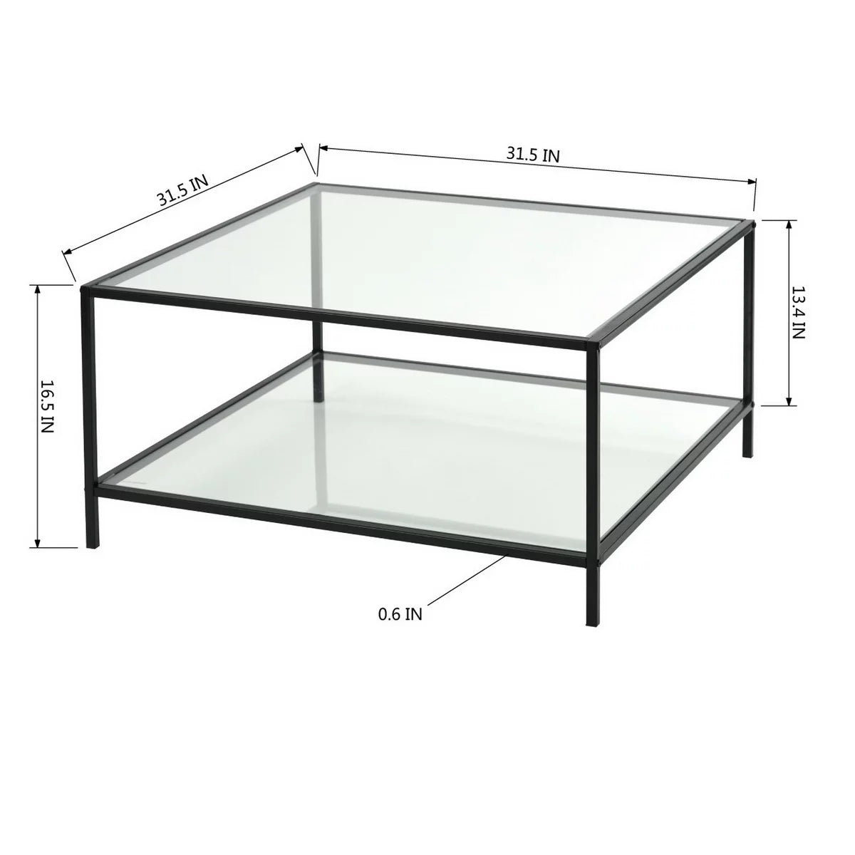 Square Tempered Glass Coffee Table with Storage Rack, Black E715666