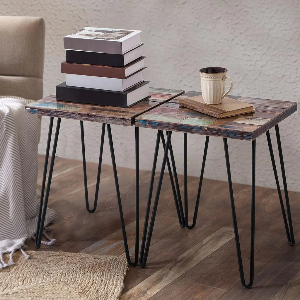 Reclaimed Wood End Table with Hairpin Legs B584722