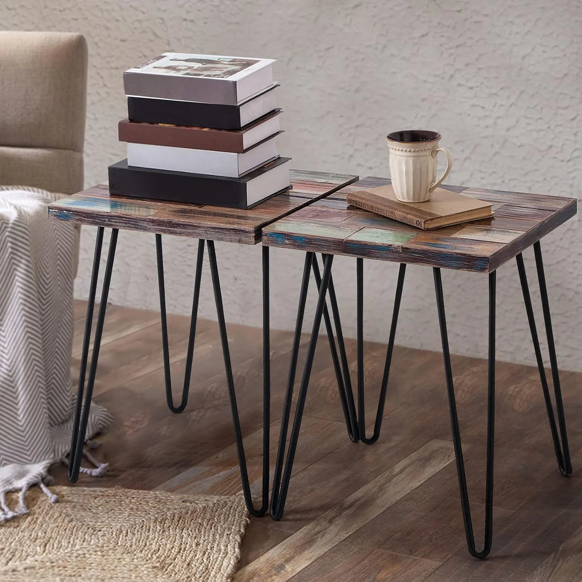 Reclaimed Wood End Table with Hairpin Legs B584722
