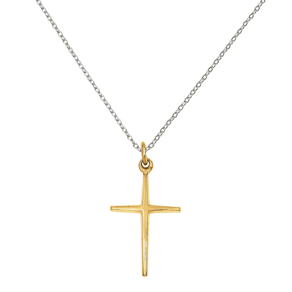 Sterling Silver and 24 Karat Gold-plated Cross Charm with 18-inch Cable Chain Y514