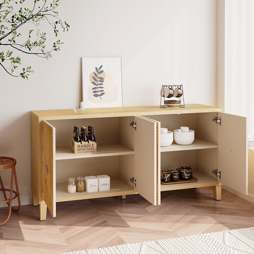 Natural Wood Double Door Sideboard Buffet Cabinet 60 Inch I716