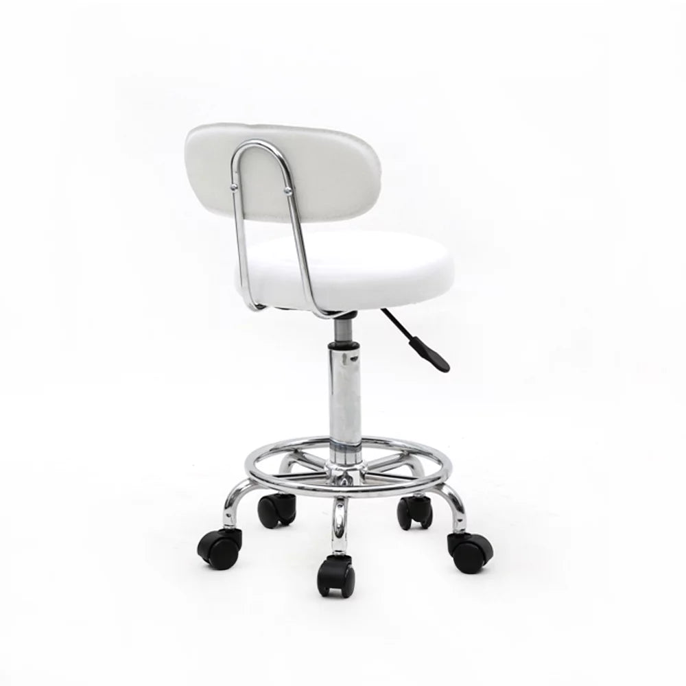 White Adjustable Swivel Bar Stool with Wheels L739