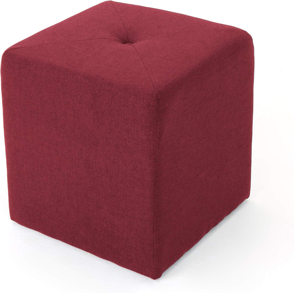 Deep Red Fabric Square Ottoman L554616